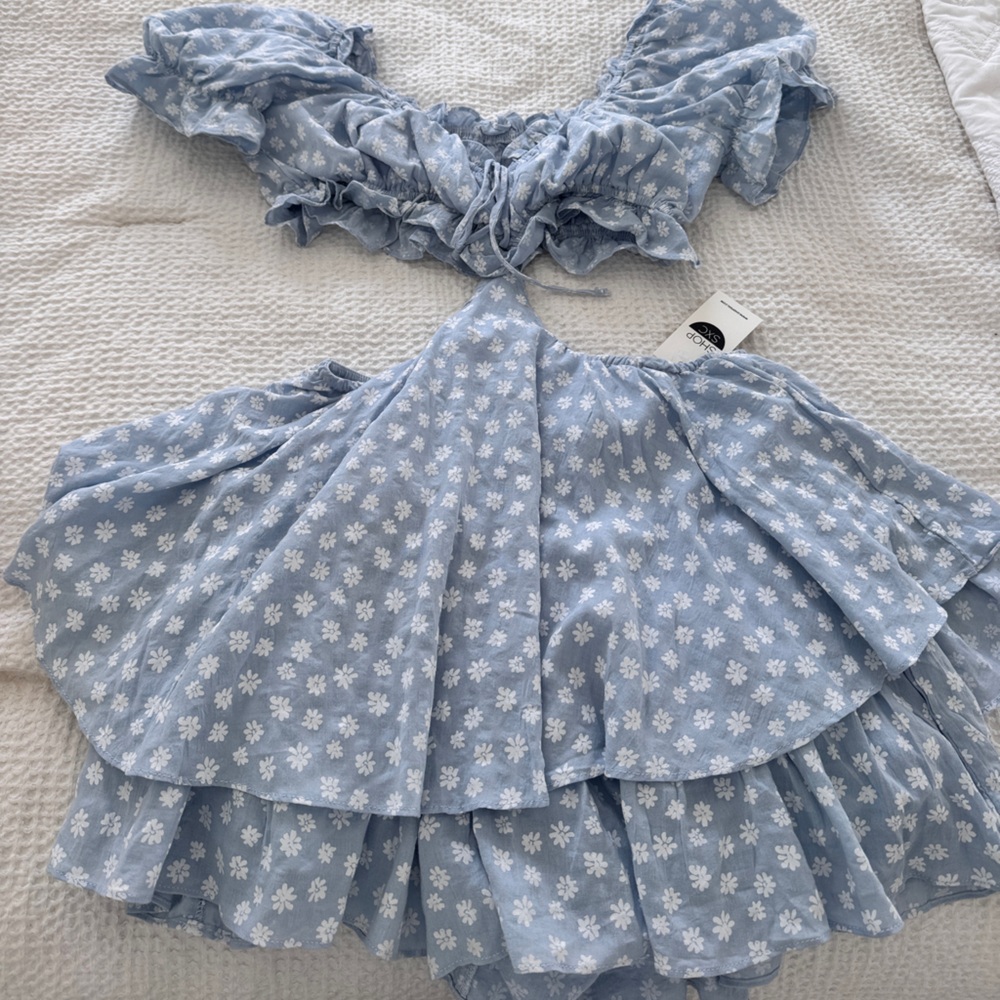 Blue Floral Off-Shoulder romper